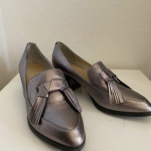 Marc Jacob’s Silver Metallic Loafer with Fringe Detail. 7.5  with 2 1/4 inch hee
